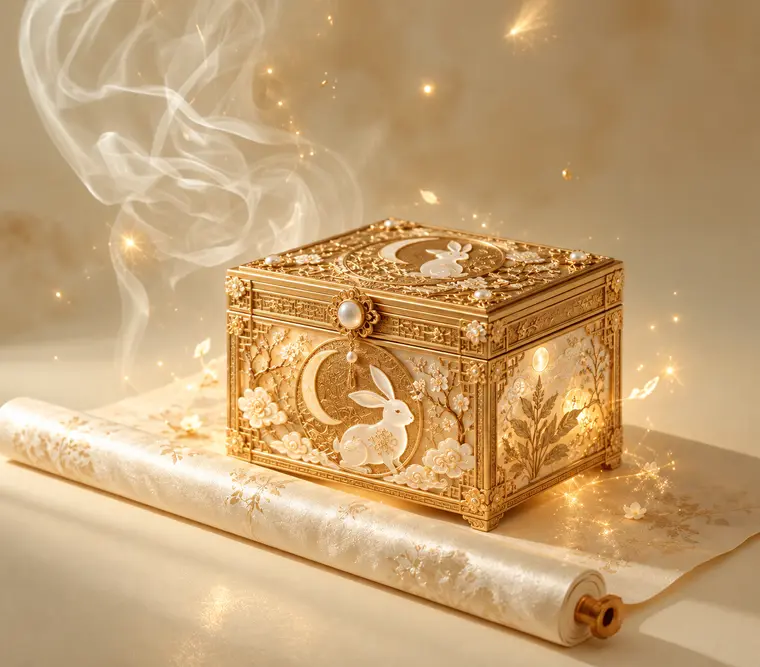 月と兎の彫られた金の薬箱
